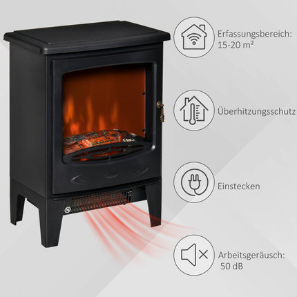 Kompakter elektrischer Kaminofen, 900W/1800W, Schwarz
