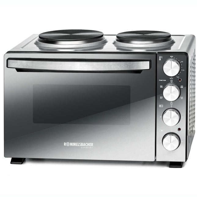 Kompakter Elektrobackofen mit Kochplatten, 30L, 3250W, Spiegelglas