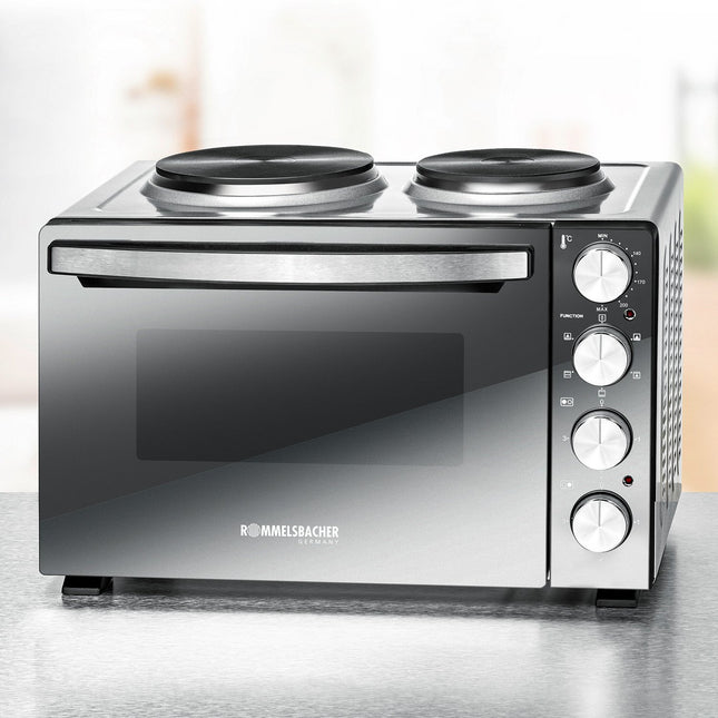 Kompakter Elektrobackofen mit Kochplatten, 30L, 3250W, Spiegelglas