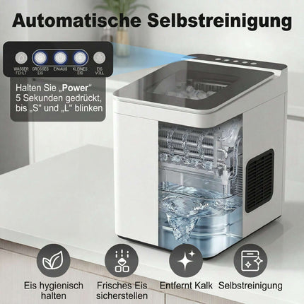 Compact Ice Maker, Self-Cleaning, 1.5L Tank, White