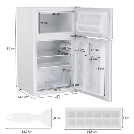 Kompakter Mini-Kühlschrank 90L, 2-türig mit separatem Gefrierfach, Weiß