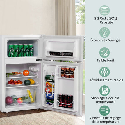 Kompakter Mini-Kühlschrank 90L, 2-türig mit separatem Gefrierfach, Weiß