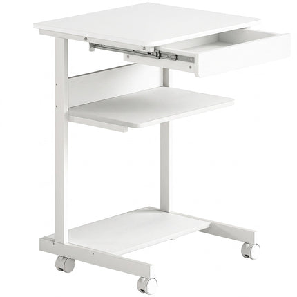 Compact Rolling Desk with Drawer & Shelves, White