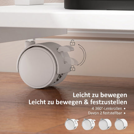 Compact Rolling Desk with Drawer & Shelves, White