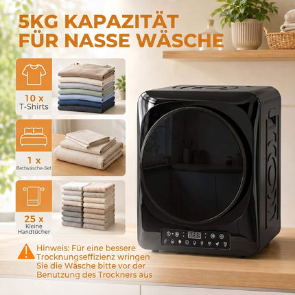 Kompaktní odvětrávaná sušička prádla, 5kg, 1000W, černá