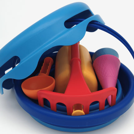 Compactoys plážový kbelík s hračkami na písek 7 v 1, modrý