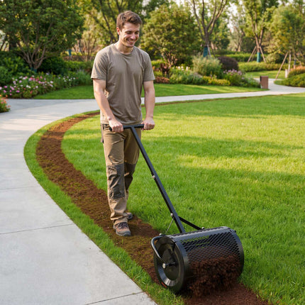 Compost Spreader 42 cm, Adjustable Handle Steel Roller
