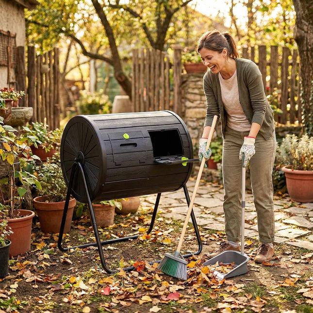 Compost Tumbler, 142L Dual-Chamber Outdoor Bin