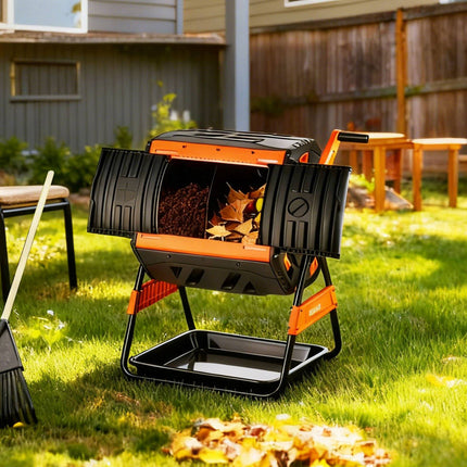 Compost Tumbler, 200L Dual Chamber with Hand Crank