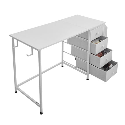Computer Desk, 120 cm, 4 Fabric Drawers, Reversible, White