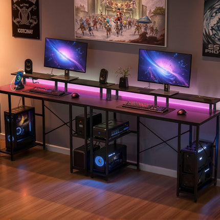 Computer Desk 120 cm – LED Lights, Power Outlets, Monitor Stand