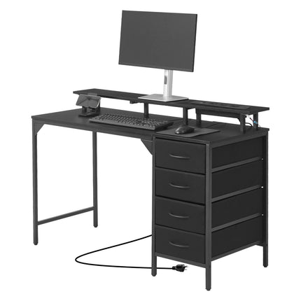 Computer Desk 120 cm with LED Lights, Power, 4 Drawers