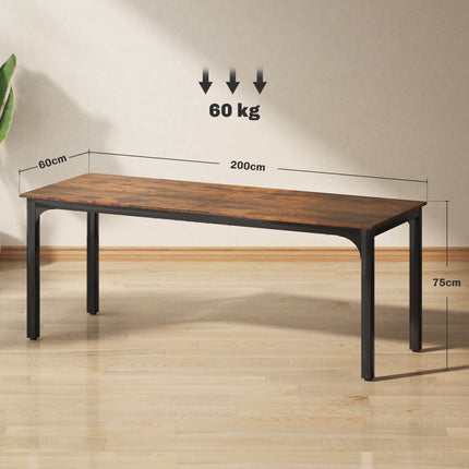 Computer Desk 200 x 60 cm, Industrial Rustic Brown, Steel Frame
