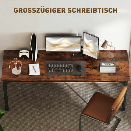 Computer Desk 200 x 60 cm, Industrial Rustic Brown, Steel Frame