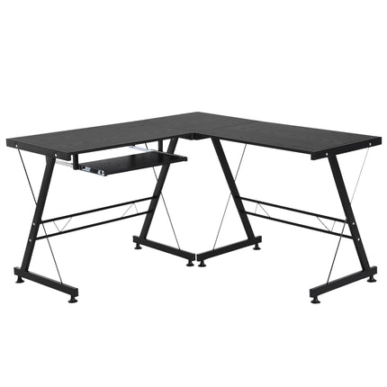 Flexible computer table - black MDF & steel, 210x50x73.5 cm