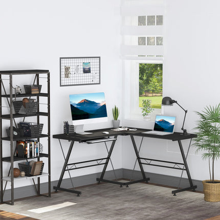 Flexible computer table - black MDF & steel, 210x50x73.5 cm