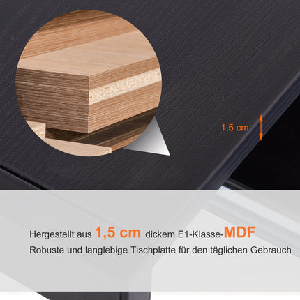 Flexible computer table - black MDF & steel, 210x50x73.5 cm