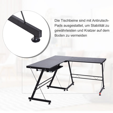 Flexible computer table - black MDF & steel, 210x50x73.5 cm