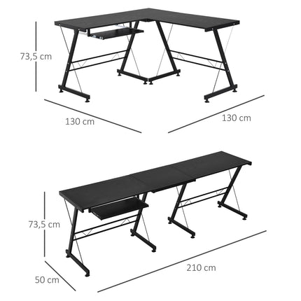 Flexible computer table - black MDF & steel, 210x50x73.5 cm