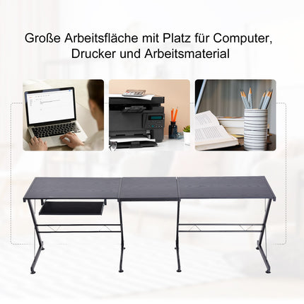 Flexible computer table - black MDF & steel, 210x50x73.5 cm