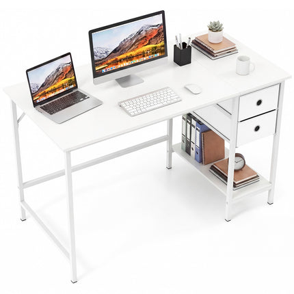 Computertisch mit 2 Schubladen, Ablage, Haken, 120x60 cm, Weiß