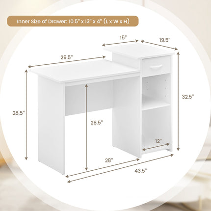 Computer Desk With Drawer, Adjustable Shelf, Cable Hole