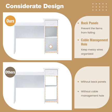 Computer Desk With Drawer, Adjustable Shelf, Cable Hole