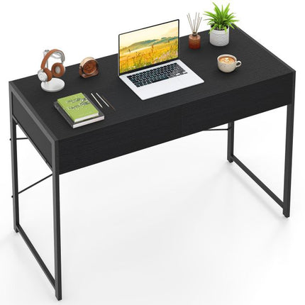 Computertisch mit 2 Schubladen, Metallgestell, 111x48 cm