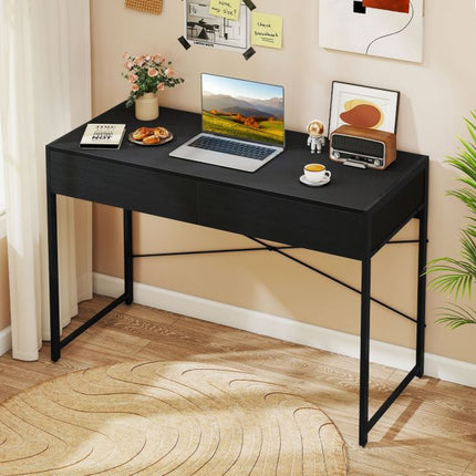 Computertisch mit 2 Schubladen, Metallgestell, 111x48 cm