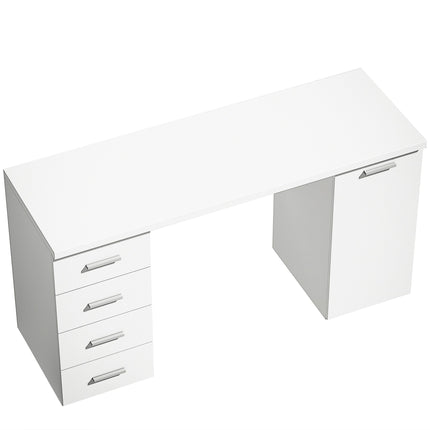 Computertisch mit 4 Schubladen und Schrank, 140 cm, weißes Holz