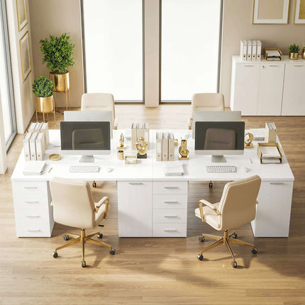 Computertisch mit 4 Schubladen und Schrank, 140 cm, weißes Holz