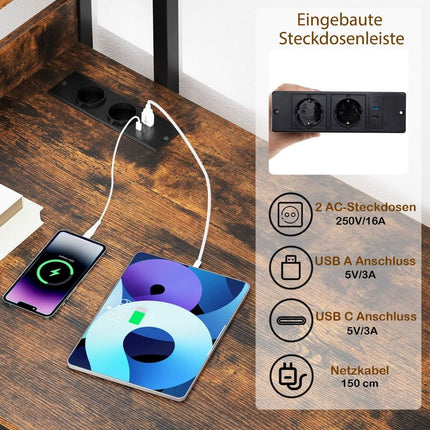 Computer Desk with Charging Station & Bookshelf, Brown