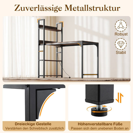 Computer Desk with Charging Station & Bookshelf, Brown