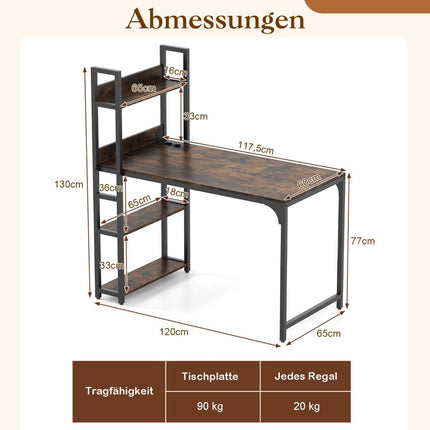Computer Desk with Charging Station & Bookshelf, Brown