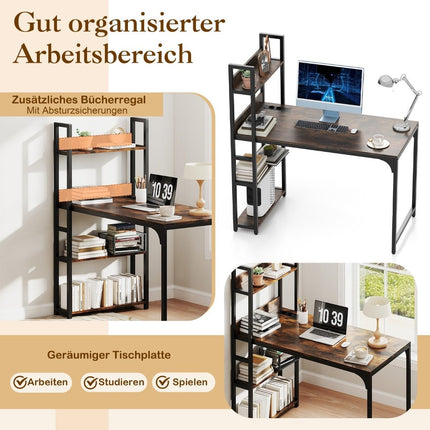 Computer Desk with Charging Station & Bookshelf, Brown