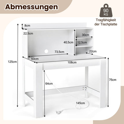 Computer Desk with Hutch, Power Outlets & Cable Management