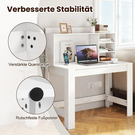 Computer Desk with Hutch, Power Outlets & Cable Management