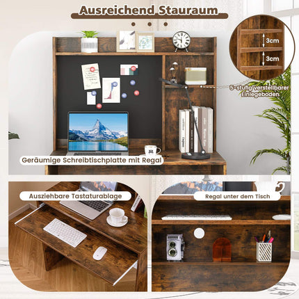 Computer Desk with Magnetic Board, Brown, Keyboard Tray