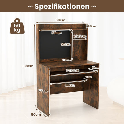 Computer Desk with Magnetic Board, Brown, Keyboard Tray