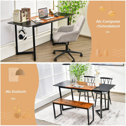 Computer Desk with Splicing Board & Hooks Desk Office Table 160 x 60 x 74 cm Black