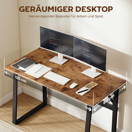 Computer Desk with Steel Frame 120 x 60 x 76 cm, Rustic Brown, Black