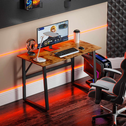 Computer Desk with Steel Frame 120 x 60 x 76 cm, Rustic Brown, Black
