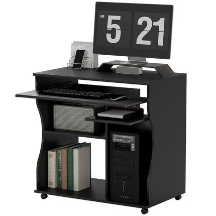 Mobiler Computertisch mit Tastaturauszug, schwarz 80x48x75 cm