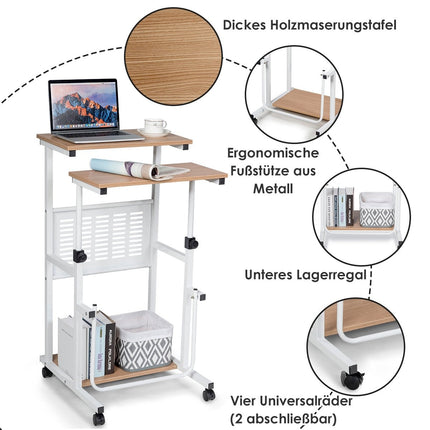 Computertisch 2-in-1 Bürotisch mit höhenverstellbarer Tischplatte 55 x 53 x 98 cm Natur + Weiß