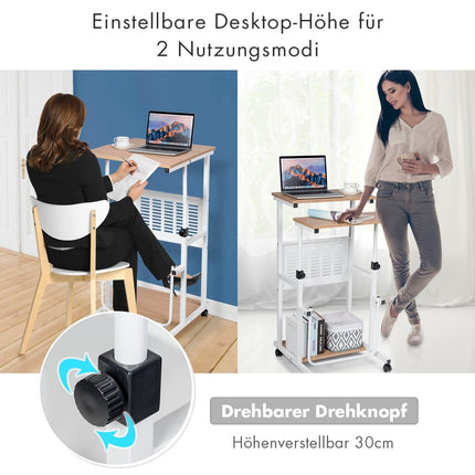 Computertisch 2-in-1 Bürotisch mit höhenverstellbarer Tischplatte 55 x 53 x 98 cm Natur + Weiß