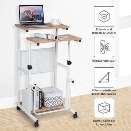 Computertisch 2-in-1 Bürotisch mit höhenverstellbarer Tischplatte 55 x 53 x 98 cm Natur + Weiß