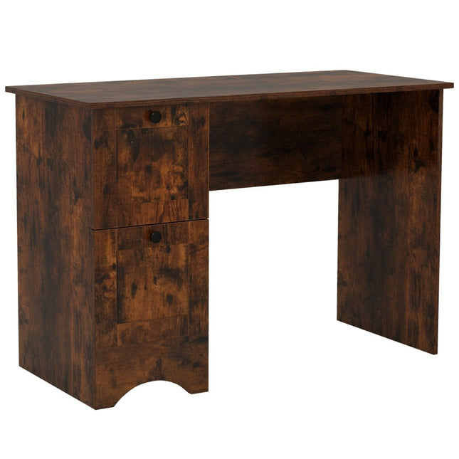 Computertafel met 2 lades, bureau, robuuste gametafel, kaptafel, laptoptafel, bruin