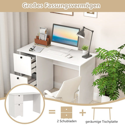Computer table with 2 drawers, desk, robust gaming table, dressing table, laptop table, white
