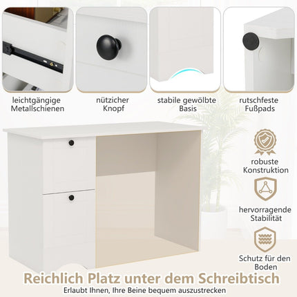 Computer table with 2 drawers, desk, robust gaming table, dressing table, laptop table, white