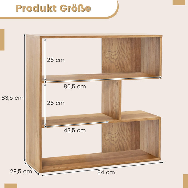 Concave 3-Tier Wood Bookshelf with Anti-Tip, Natural